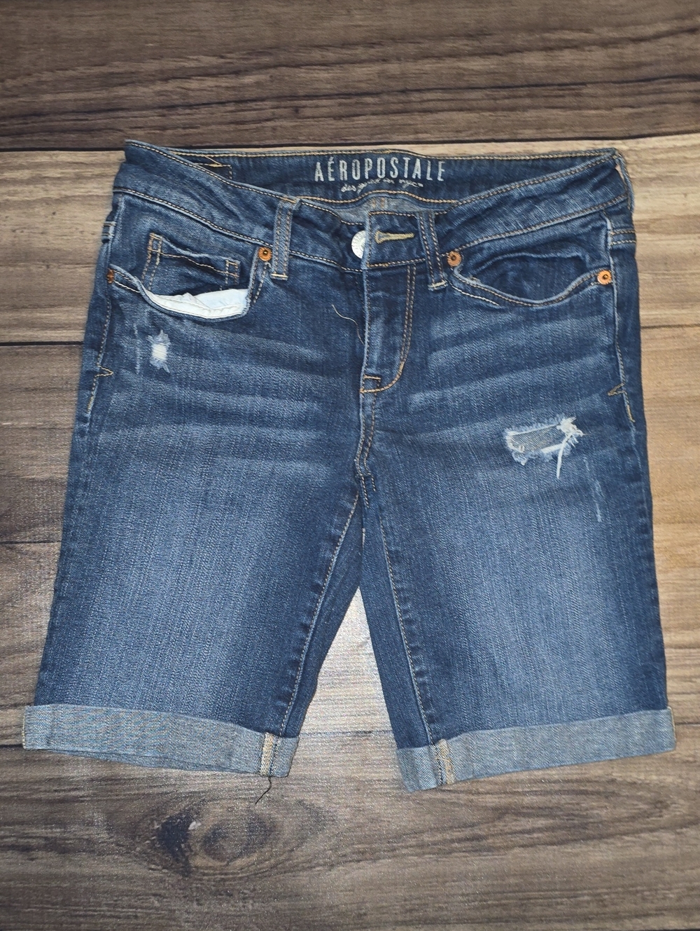 Aéropostale Dark Wash Distressed Denim Bermuda Shorts